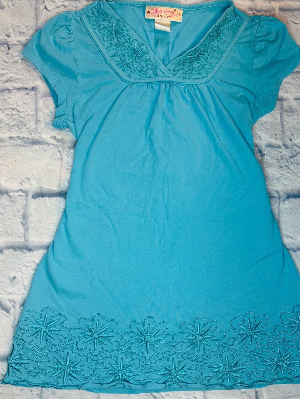 Girls Y2K Self Esteem Girls Blue Babydoll Blouse Size M (10-12) 100% Cotton